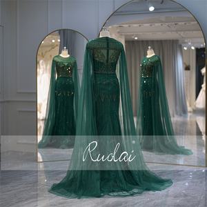 Ruolai baju pesta lengan panjang untuk wanita, gaun malam lengan panjang leher-o, gaun pesta dansa lengan Puff, gaun putri duyung untuk wanita - Product Image 2