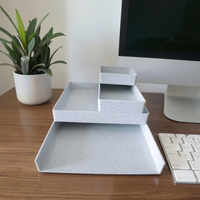 Organisateur de bureau moderne empilable à 4 niveaux en résine de fibre de bambou, motif marbré blanc, pour classement de documents et lettres