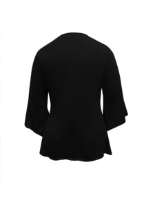 Chemise à manches <span class=keywords><strong>pagode</strong></span> à lacets et col en V noire pour femmes, sexy, taille froncée, décontractée, tendance, unie, respirante, pour le printemps et l'été - Product Image 5