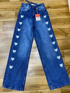 Calça <span class=keywords><strong>Jeans</strong></span> Feminina de Cintura Baixa com Lavagem Degradê, Corte Boot Cut, Bainha Desfiada e Fenda, com Bordado de Estampa de Leopardo, para Estilo High Street Y2K - Product Image 1