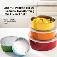Ensemble de 5 pièces de rangement des aliments en acier inoxydable avec couvercles ronds en PP Boîtes de rangement pour bols à usage domestique Boîtes à lunch Boîtes à bento Conteneurs de repas