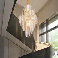 Lustre d'escalier postmoderne en fer doré, verre gris fumé, style AC Villa, 3000K, pour éclairage de salon