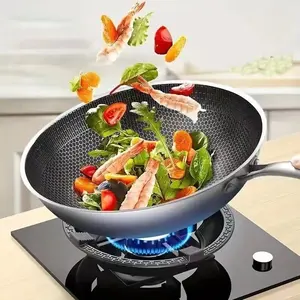 Customized Logo 32cm Non-stick Frying pan Stainless Steel Kitchen Food Fish wok honeycomb Coating fry pan