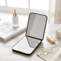 Miroir de maquillage compact en plastique LED pour fille, miroir de poche portable miniature avec grossissement 1X/3X