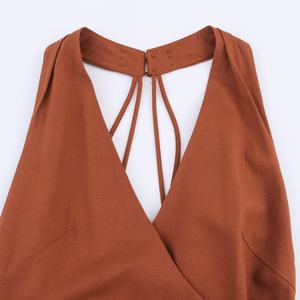 Vestido Largo Casual de Verano para Mujer, Transpirable, Color Marrón, Abertura Frontal, Espalda Descubierta, Estampado, Servicio OEM Disponible para Días de Club - Product Image 2