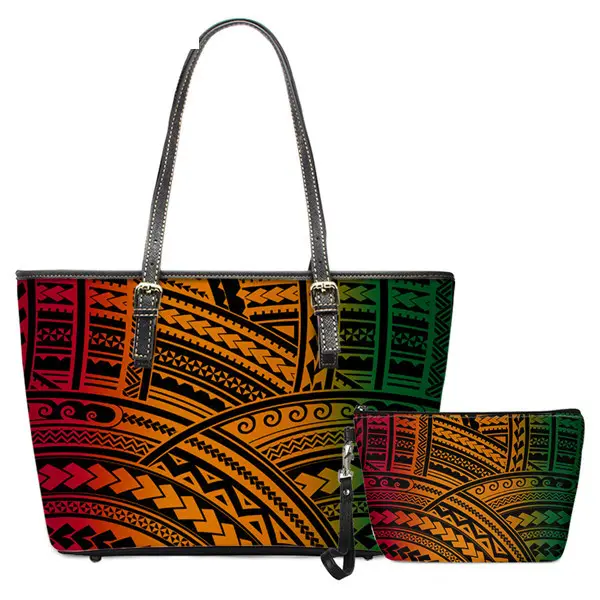 Женские сумки, индивидуальные, американское Самоа, полинезийская племенная печать, 2 шт./компл., кожаная композитная сумка, большая женская сумка-тоут
