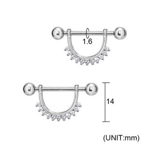 Piercing Sexy Jewelry Pezón Anillo 316L Acero inoxidable Chapado en oro Zircon Pezón Anillos - Product Image 6