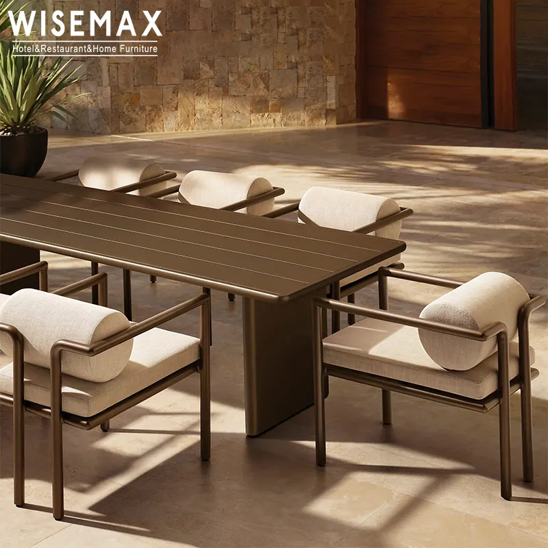 WISEMAX FURNITUREモダンなミニマリストの屋外用家具軽量で豪華なアルミ製ダイニングアームレストチェア、パティオガーデンバルコニー用