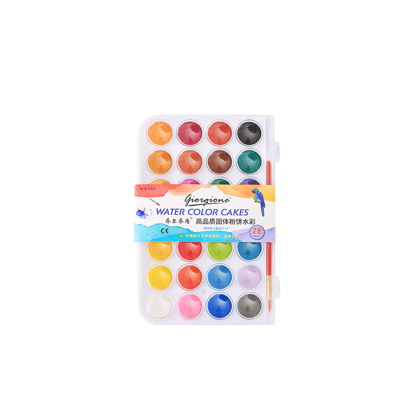 ホットセール24色水彩ペイントケーキペイントセット無料鉛筆、スポンジ、マット、小さなタオル