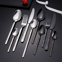 Ensemble de couverts en acier inoxydable poli miroir à manche martelé de Dubaï, 5 pièces, luxe, or royal, argent, pour la maison, le restaurant, les mariages, les banquets