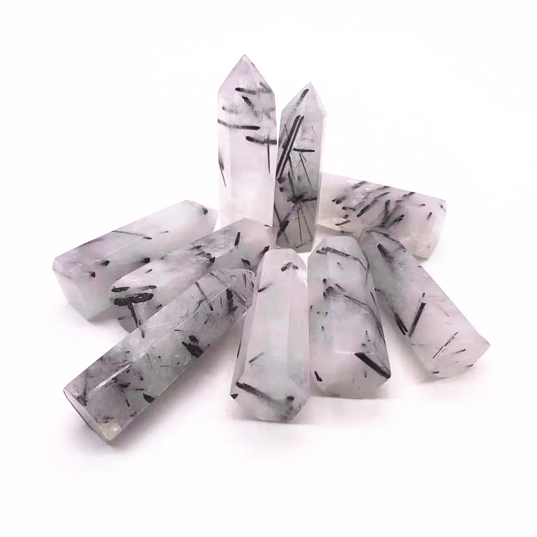Wholesale Natural stones quartz crystal gemstone tower Black Tourmaline Crystal Quartz Wand Points