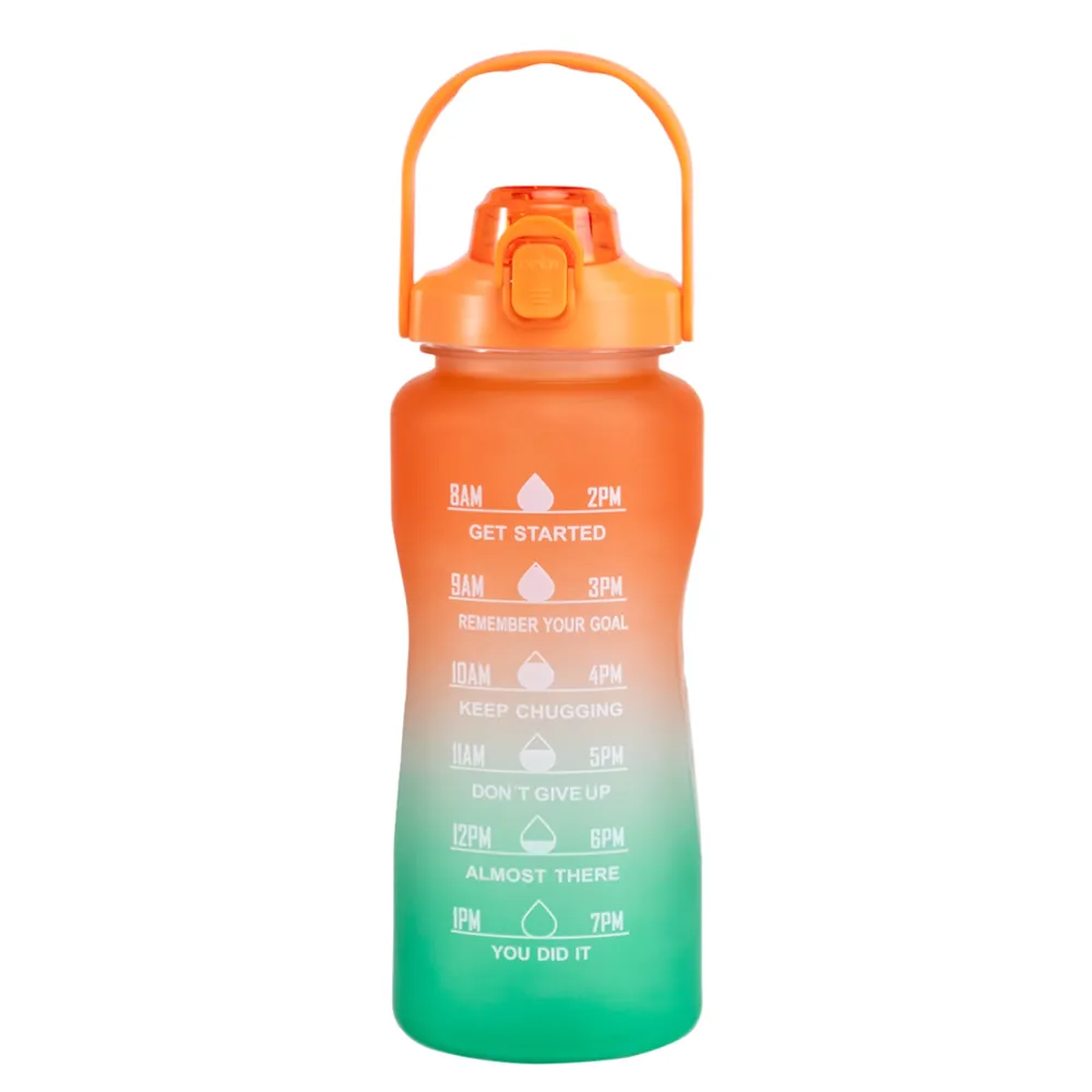 Botol air motivasi BPA Free Tritan, botol air motivasi 2L 2 liter, 1 galon, olahraga, minum plastik kapasitas besar, tipe sedotan dengan spidol waktu