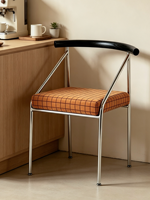 Chaise de salle à manger Bauhaus du milieu du siècle, structure en acier inoxydable, revêtement en lin, meubles de salle à manger durables