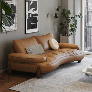 Bắc Âu retro phong cách Chính Hãng Da Sofa giường đặt rắn bằng gỗ góc ghế thiết kế truyền thống miếng bọt biển điền vải căn hộ - Product Image 1