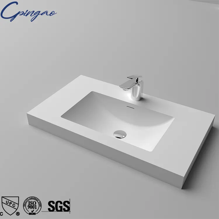 White Bathroom Acrylic Solid Surface Wash Basin Stone Wall Hung Basin Sink