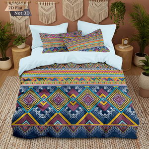 Juego de Funda Nórdica Bohemia Geométrica de 3 Piezas, Ropa de Cama con Estampado Tribal Étnico, Funda de Edredón de Microfibra Ultrasuave con Fundas de Almohada - Product Image 1