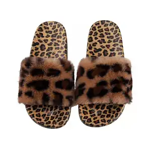 Leopard And Zebra Print Plush Slippers Fashion Fuzzy Slippers Ladies Winter Fur Slippers