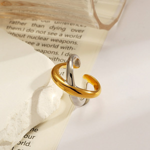 Stainless Steel <b>Ring</b> Geometric Open X Shape 18k Gold Plated Two Tone Women's Fashion Jewelry Gift - Product Image 3