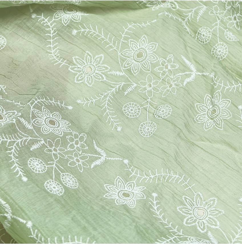 Rayon Nylon Crepe Schiffli Embroidery Fabric Eyelet Embroidery Fabric 3d English Embroidery for Garment Dress