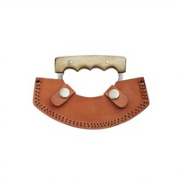 Couteaux Ulu en acier Damas faits à la main, manche en os avec étui en cuir, couteau de chef pour hacher et couper, couteau à pizza
