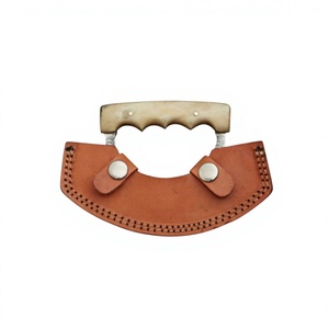 Custom Handmade Damascus Steel Ulu <b>Knives</b> <b>Bone</b> <b>Handle</b> With Leather Sheath Chopping and Cutting Chef Pizza Cutter <b>Knife</b> - Product Image 5