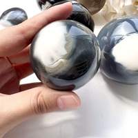 Esfera de Ágata Azul Blanca Natural Tallada en Cristal, Piedra Curativa, Esfera de Ágata Orca Colorida