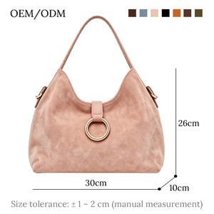 <span class=keywords><strong>Bolso</strong></span> de Hombro Tipo Hobo de Lujo para Mujer, en Gamuza <span class=keywords><strong>Rosa</strong></span> <span class=keywords><strong>Empolvado</strong></span>, con Herrajes Dorados, Personalizable con Logotipo de Fábrica - Product Image 2