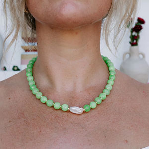 Collar Bohemia Colorido de Acero Inoxidable Chapado en Oro con Piedras Preciosas, Collar de Perlas Naturales con Cuentas para Mujer - Product Image 4