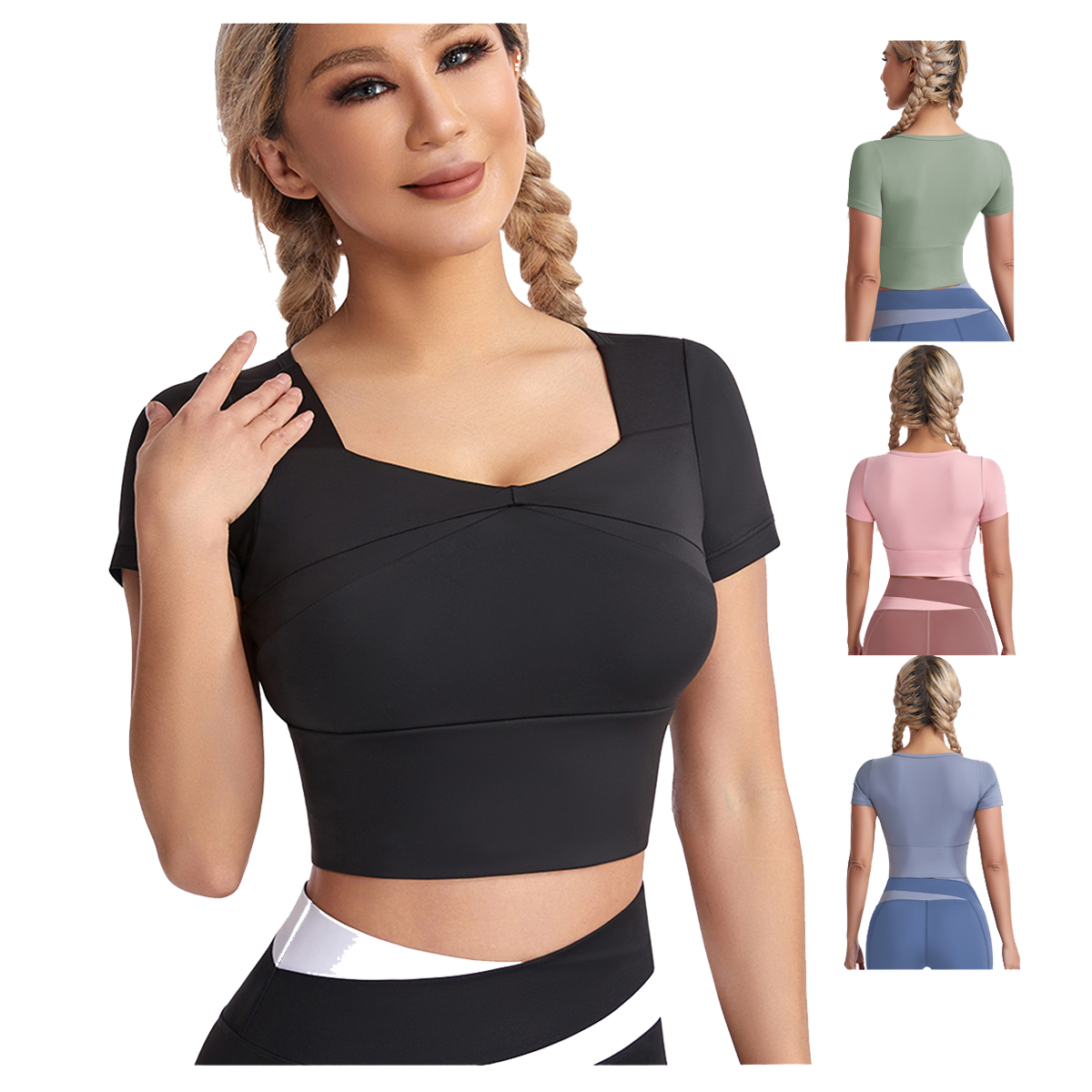Women's Summer Yoga Top, Sporty T-shirt, Lightweight, Elastic, Casual and Fashionable Short Sleeved Top