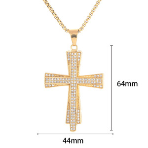 Hip Hop Cross Punk religioso 18K chapado en oro no deslustre Zirconia cúbica impermeable colgante de joyería de acero inoxidable para hombre - Product Image 2