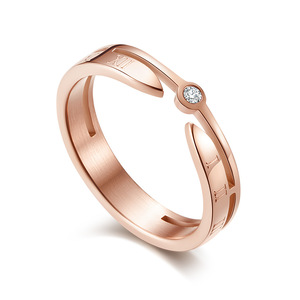 Bague minimaliste de style coréen avec chiffres romains et diamant, en acier plaqué or rose, taille brillant ronde, unisexe, pour usage quotidien - Product Image 5