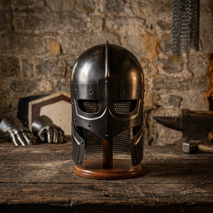 Casque de chevalier Viking en acier médiéval avec support, casque en acier poli, casque à chaîne ronde - Product Image 1