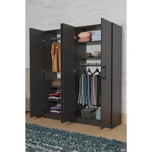 Armoire autoportante en bois ARENA Anthracite Gris à 4 portes, placard moderne pour chambre à coucher avec 6 étagères et 2 penderies, matériau de porte en MDF - Product Image 6