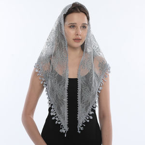 Bufanda de encaje triangular bordada <span class=keywords><strong>para</strong></span> mujer, chal de Iglesia, Mantilla española, velo, iglesia, pañuelo, negro y blanco - Product Image 4