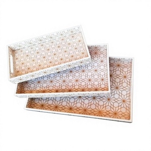 Disposable Handmade Decorative Solid Design MDF <b>Wooden</b> Serving Trays Set 3 Eco Friendly Dishwasher <b>Microwave</b> Safe Polished - Product Image 3