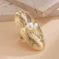 Cincin Logam Besar NYY dengan Mutiara untuk Wanita, Cincin Jari Desainer Trendi yang Dapat Ditumpuk, Aksesoris Tangan Wanita