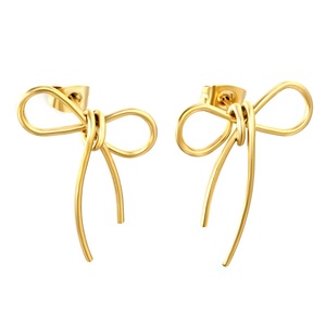 Pendientes de Lazo Minimalistas Hipoalergénicos de Alta Calidad para Mujer, Chapados en Oro de 18K, Joyería de Acero Inoxidable, Pendientes de Botón para Damas - Product Image 1