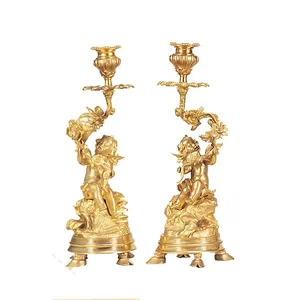 Vintage Antique/ Gilt Exquisite Cast Brass Floral Bracket Figrual"cherubs" Candelabras/Candle Sticks for Lightening, collect