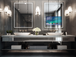 HAOCROWN Specchio da Bagno Intelligente 2-in-1 Personalizzabile con Luce LED e Bluetooth, <span class=keywords><strong>TV</strong></span> Impermeabile per Hotel - Product Image 1