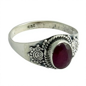 Anillos de Plata de Ley 925 con Rubí Muy Protector, Venta al por Mayor, Plata Oxidada, Estilo Bohemio, Engaste de Bisel, Christian Third - Product Image 2