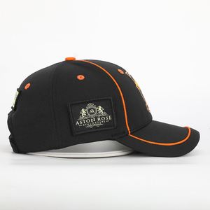 Casquettes de baseball brodées personnalisées OEM pour hommes, en tissu respirant de haute qualité, 6 panneaux, noires, avec logo et passepoil - Product Image 4