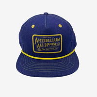 Tela vaquera personalizada auditada por SGS, modelo de marco A, gorra SnapBack de 5 paneles con parches de borde merrow