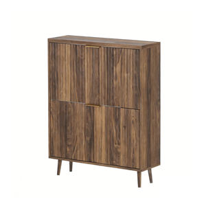 Meuble à chaussures étroit finition noyer, meuble à chaussures moderne autoportant pour entrée avec 2 tiroirs rabattables - Product Image 1