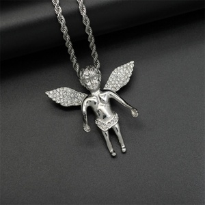 Wholesale Stainless Steel Jewelry Rhinestone Angle Pendant Necklace - Product Image 3