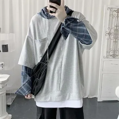 2020 Hip Hop Oversized Plaid Hoodie Korean Clothes Fashion Sweatshirt Man Hoodies Streetwear Male