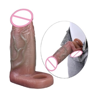 High Quality Silicone Realistic <b>Dildo</b> Sheath Male Masturbator Penis Sleeve Cock Ring Stretchable Sex Toys for Men Skin Touch - Product Image 1