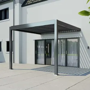 建物デッキ屋外テラスアーチ金属スラットパネル電動ガゼボ生物気候ルーバーアルミニウムパーゴラ中国製