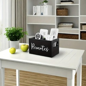 Remote <b>Control</b> Storage Box Wooden Desktop Organizer With Compartments For Living Room Bedroom Use Black And White - Product Image 3