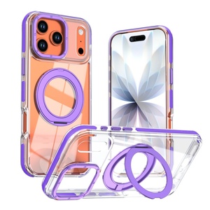 Funda Magnética Transparente de Alta Calidad para iPhone 17 12 13 Pro Max 14 15 16 Plus Air con 360 °   Funda Protectora con Soporte de Anillo Metálico - Product Image 1