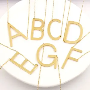 Wholesale Custom 18K Gold Plated Alphabet Ladies Charm Pendant Necklace Fashion Big Stainless Steel A-Z Letter Initial Necklace